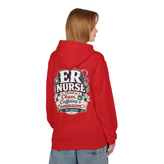 ER Nurse Hoodie - "Present in Chaos, Fueled by Caffeine & Compassion" Medical Staff Pullover