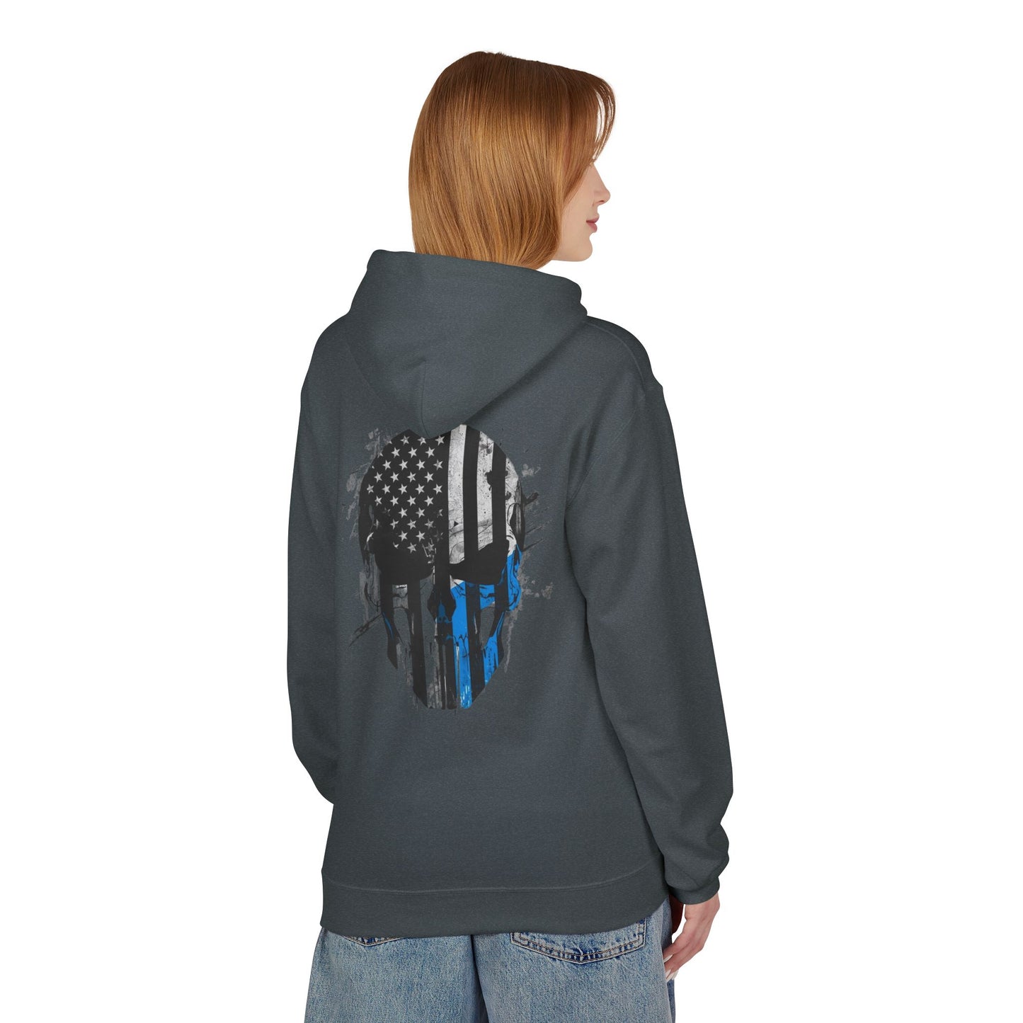 Thin Blue Line Skull Hoodie – Police Support American Flag Back Print
