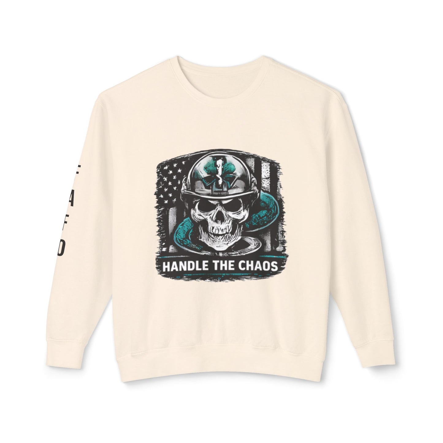 Handle The Chaos Sweatshirt — Military Skull Flag Crewneck
