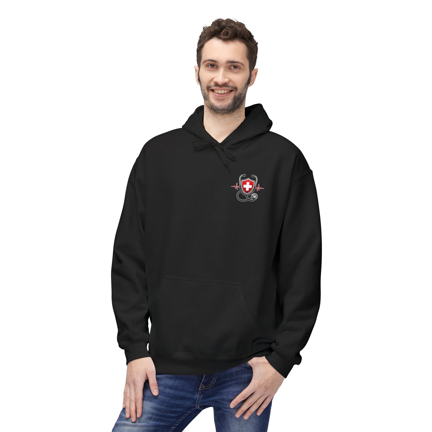 ER Nurse Hoodie - "Present in Chaos, Fueled by Caffeine & Compassion" Medical Staff Pullover