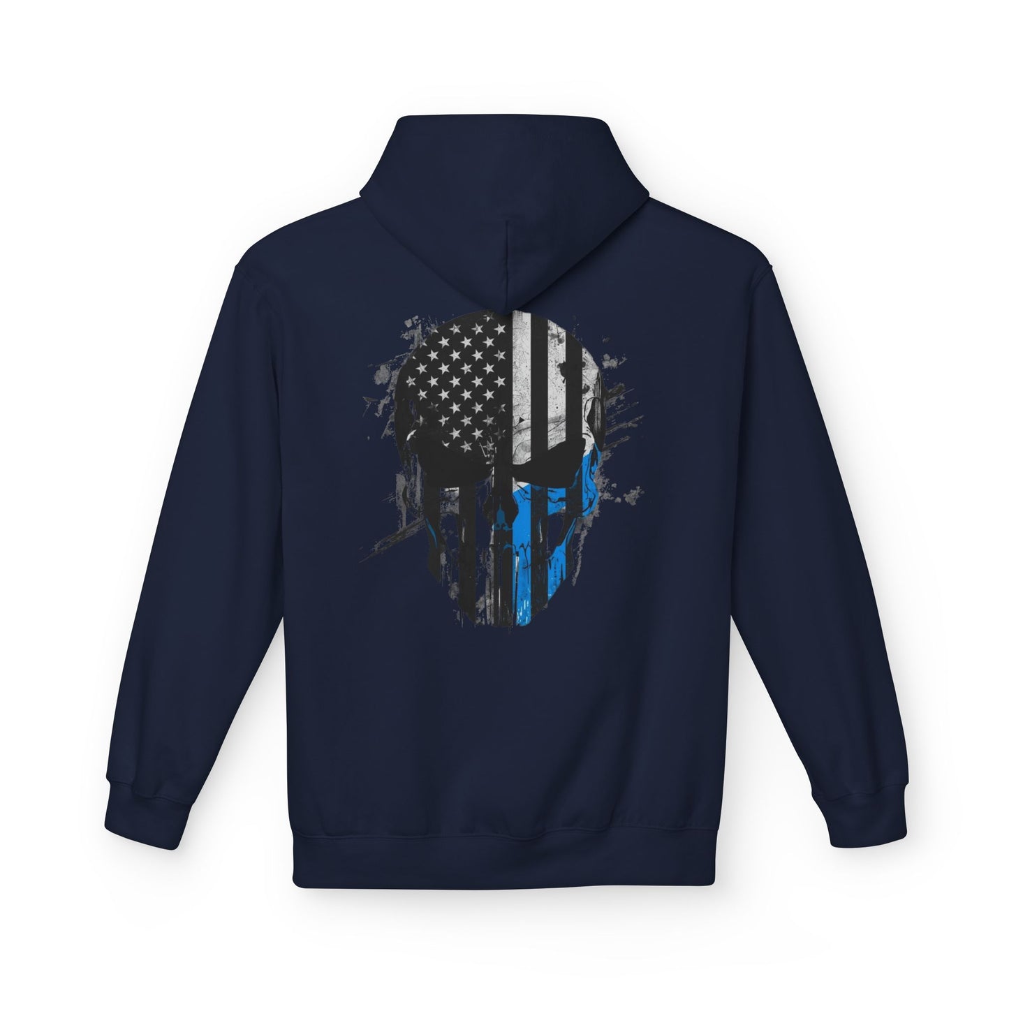 Thin Blue Line Skull Hoodie – Police Support American Flag Back Print