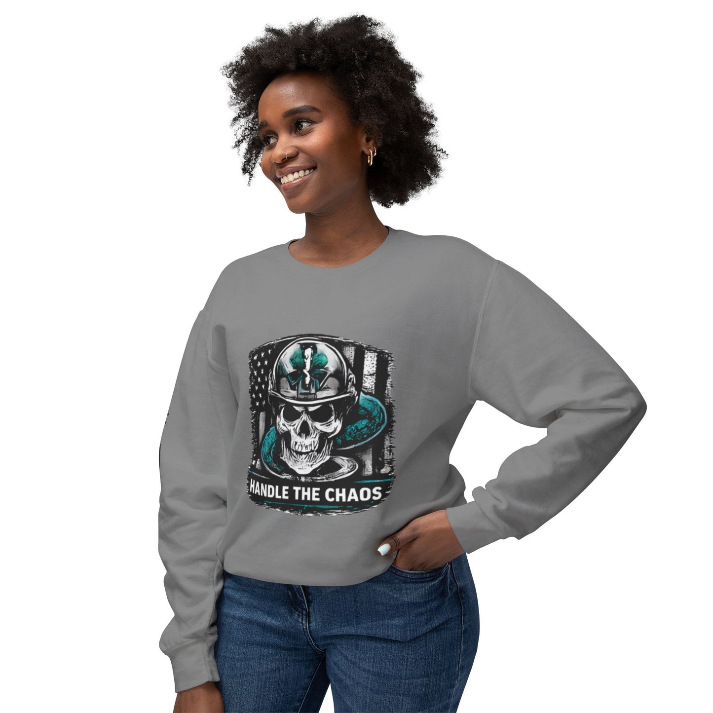 Handle The Chaos Sweatshirt — Military Skull Flag Crewneck