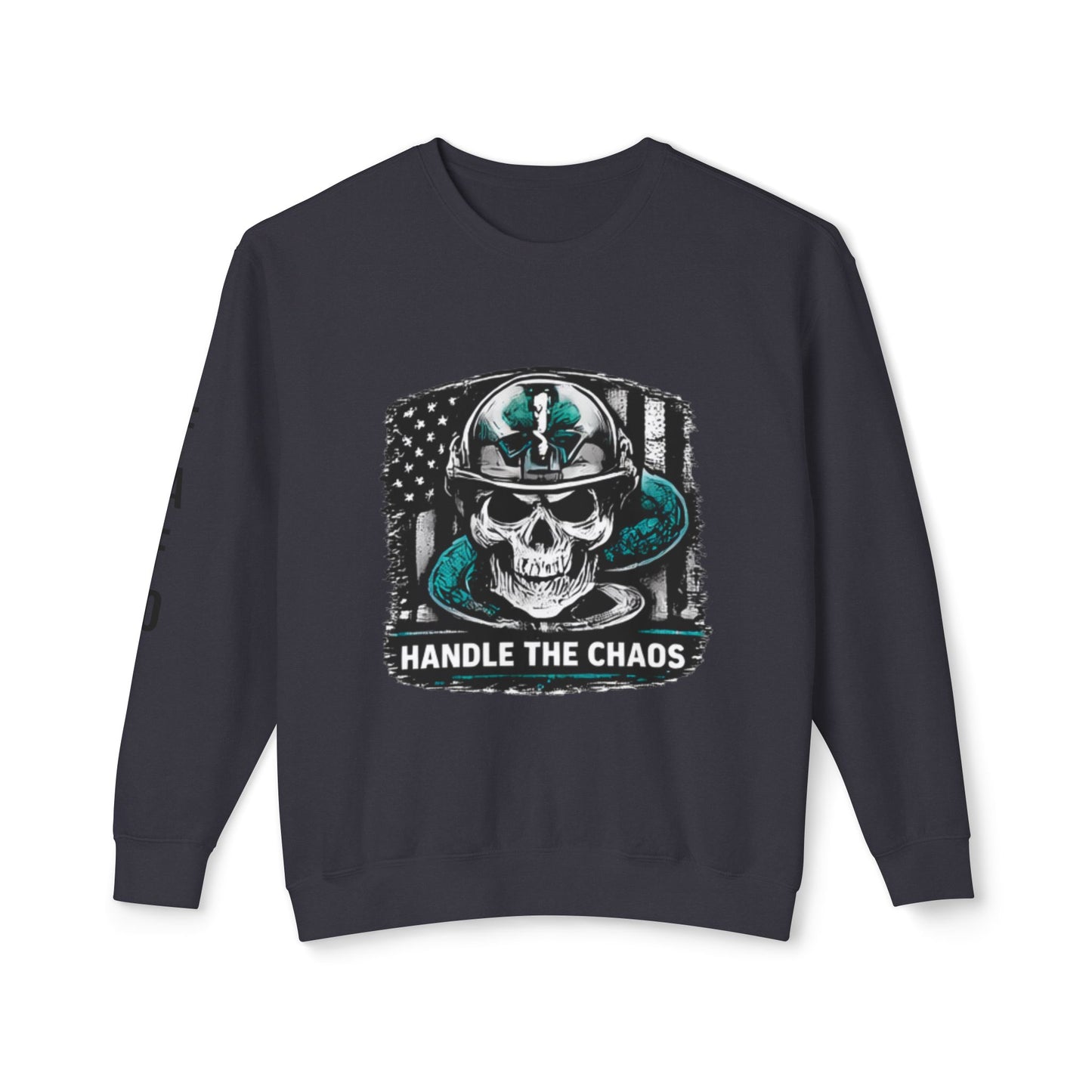Handle The Chaos Sweatshirt — Military Skull Flag Crewneck
