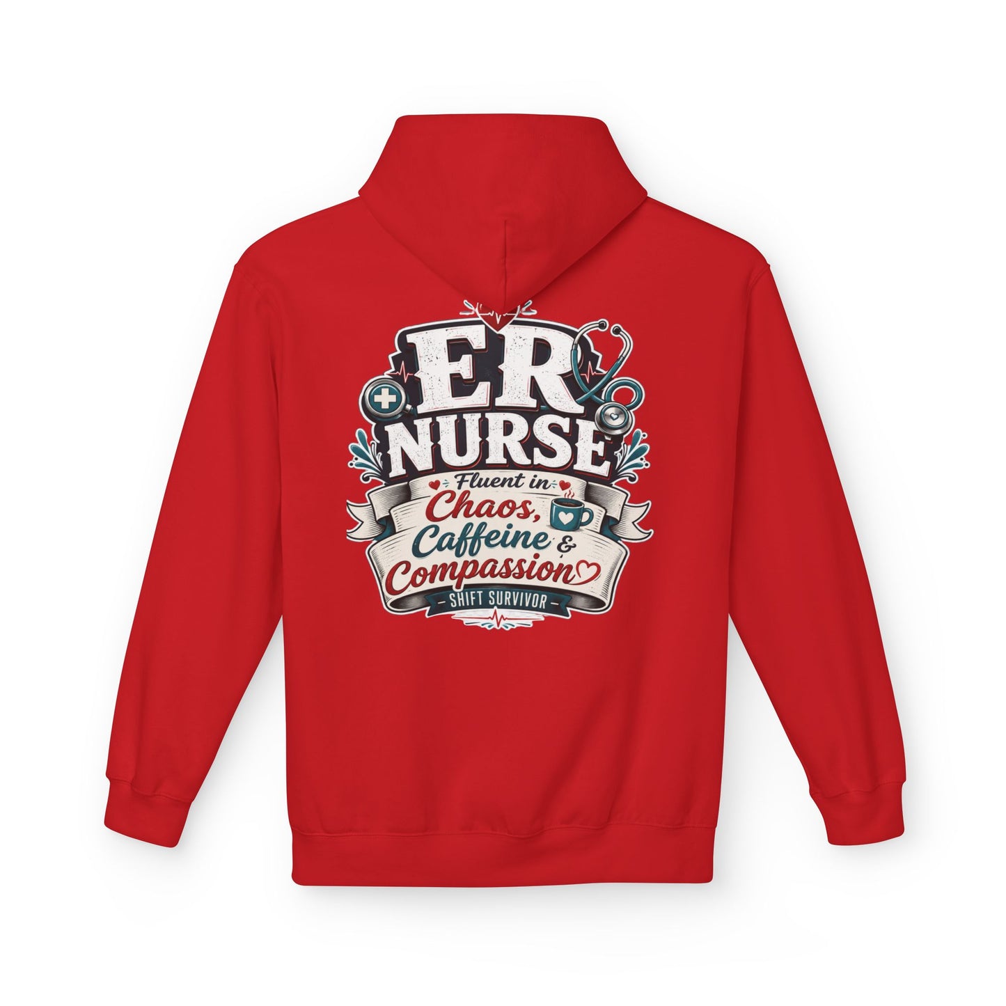ER Nurse Hoodie - "Present in Chaos, Fueled by Caffeine & Compassion" Medical Staff Pullover