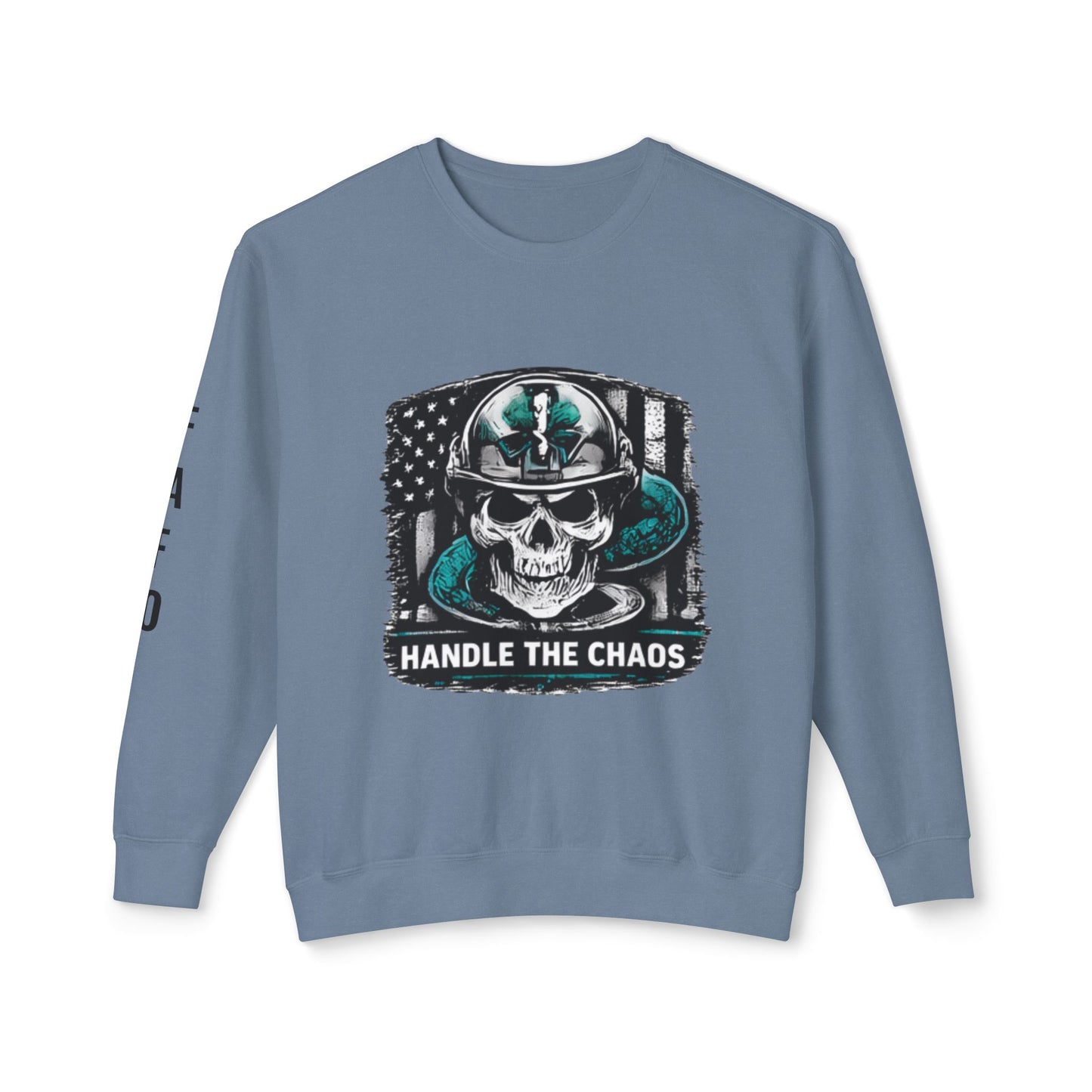 Handle The Chaos Sweatshirt — Military Skull Flag Crewneck