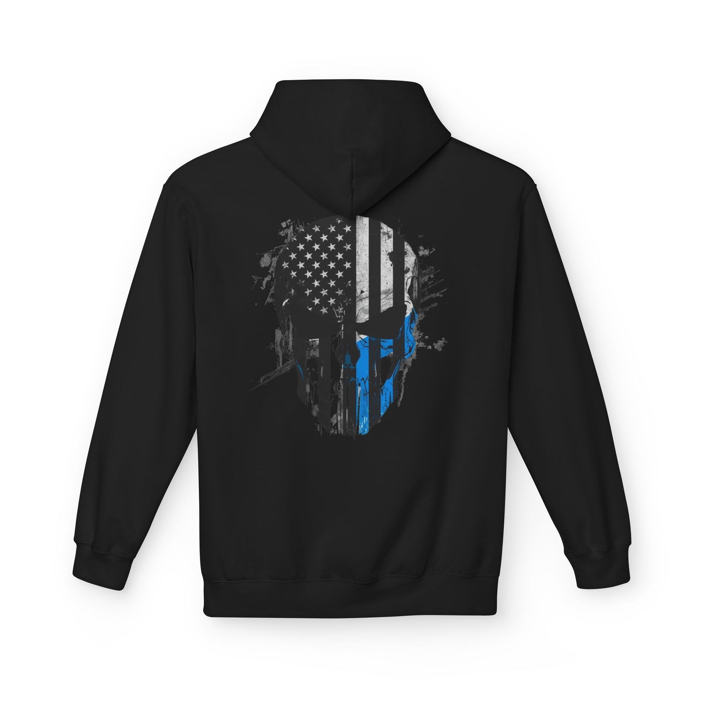 Thin Blue Line Skull Hoodie – Police Support American Flag Back Print